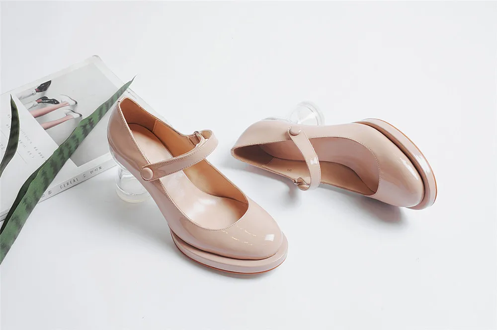 Открытые женские туфли Mary Jane; элегантные туфли-лодочки из лакированной кожи; прозрачные туфли на высоком толстом каблуке; HX02 muyisxi