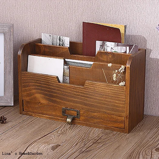 

Antique Brown Wood Desktop Charging Station and Organizer