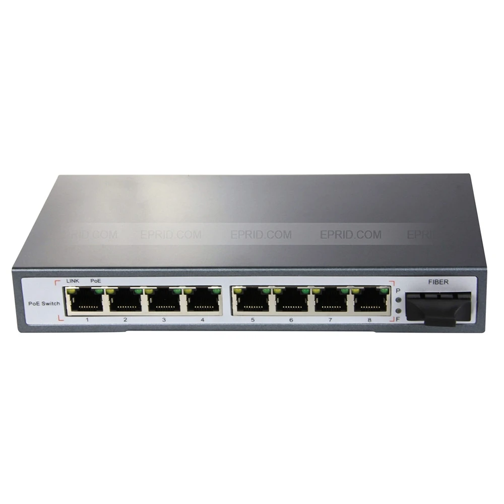 8 Port IEEE802.3af PoE Switch 1 Fiber Uplink Power Adapter Network IP
