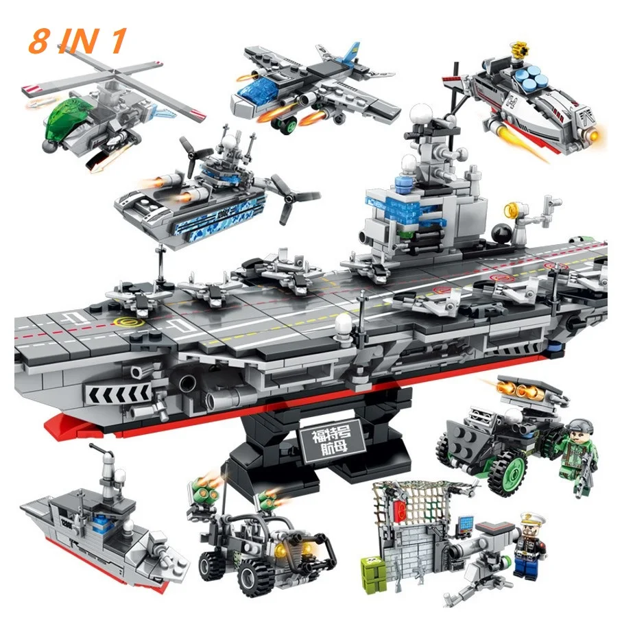 

8in1 Assemble Aircraft Warship Carrier Helicopter Building Blocks Kids Toys Educational DIY Model Bricks Toys for children