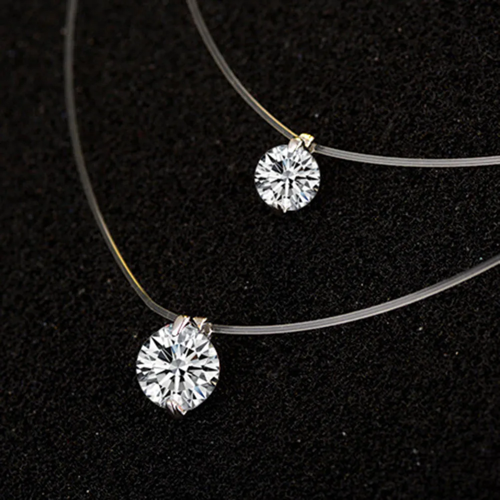 1PC Silver Color Dazzling Zircon Necklace And Invisible Transparent