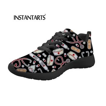 

INSTANTARTS Flats Shoes Women Cute Cartoon Nurse Printed Women Sneakers Comfortable Breathable Mesh Female Shoes Girls Footwear