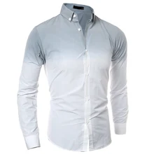 Новинка, Модные осенние однобортные градиентные серые деловые приталенные повседневные рубашки для жениха и свадьбы, мужская одежда