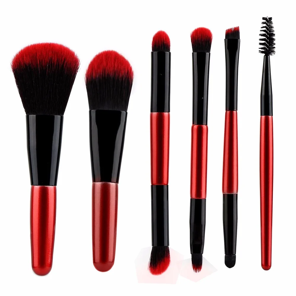 

New Fashion 6Pcs Multi-function Double Sided Ended Eyeshadow Brush + Blush Brush Cosmetic Makeup Brush Wood Handle 2 Colors