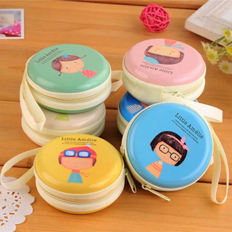 

New Korean Creative Cute Girl Cartoon Tinplate Round Mini Portable Headphones Zero Wallet Keys Coin Purses FH-012