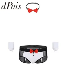 3 шт., мужское нижнее белье SISSY, набор, прозрачные сетчатые стычки, мужские трусы Homme, сексуальное нижнее белье с галстуком-бабочкой, манжеты, костюм, наряд