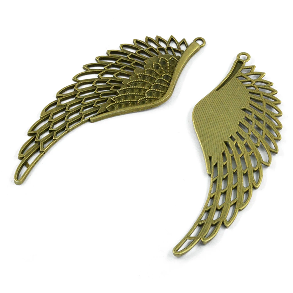 6 Pieces Antique Bronze Large Hollow Filigree Angel Wing Necklace Pendant Handmade Crafts