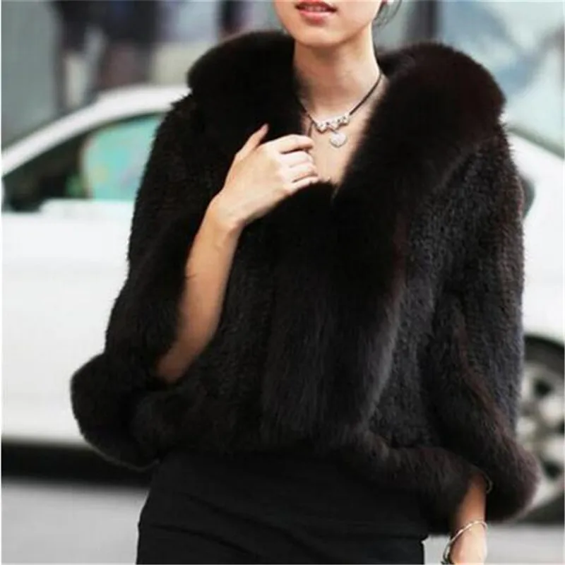 

CHEWIES Women Natural Real Mink Fur Coat Poncho Shawl With Fox Collar Winter Knit Mink Fur Jacket Garment 2018 New Arrival 3.5