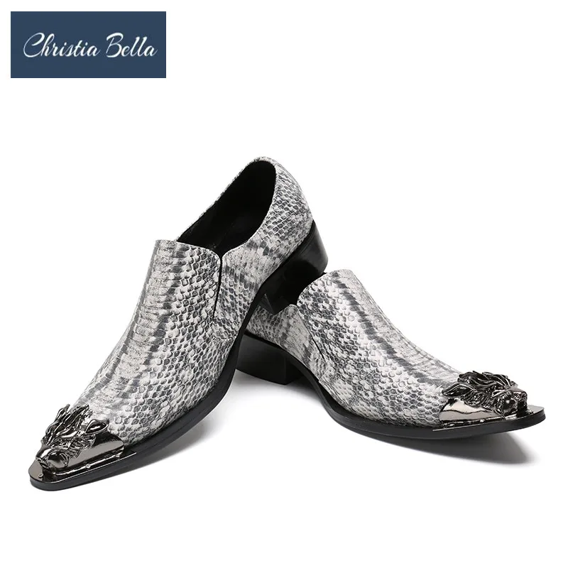 Christia Bella New Shoes Fashion Fish Pattern Leather Men Dress Shoes