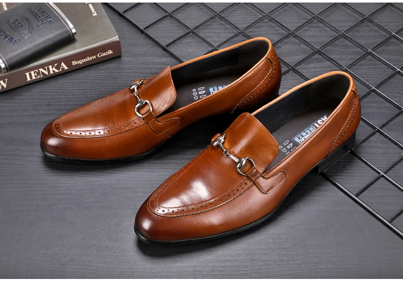 Men's Leather Casual Shoes' Business Black Oxfords Genuine Leather Shoes Men Big Size Wedding Casual Shoes Men Brown Loafers New (5)