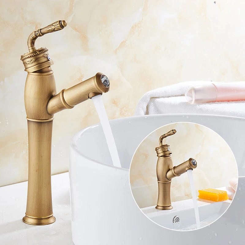

European style faucet, basin heightening, cold and hot water, antique antique copper platform, step off basin faucet