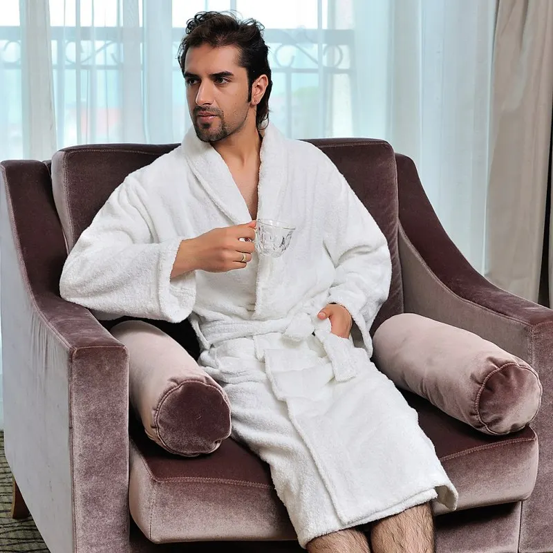 Men bathrobe plus size XL winter thicken long mens nightgown towel fleece high-end bathrobes home hotel love soft autumn whtie Men bathrobe plus size XL winter thicken long mens nightgown towel fleece high-end bathrobes home hotel love soft autumn whtie