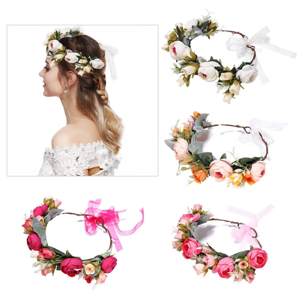 

M MISM Cute Women Wedding Flowers Headband Elegant Flora Wreath Bridal Hair Accessories For Girls Charming Fairy Rose Hair Band