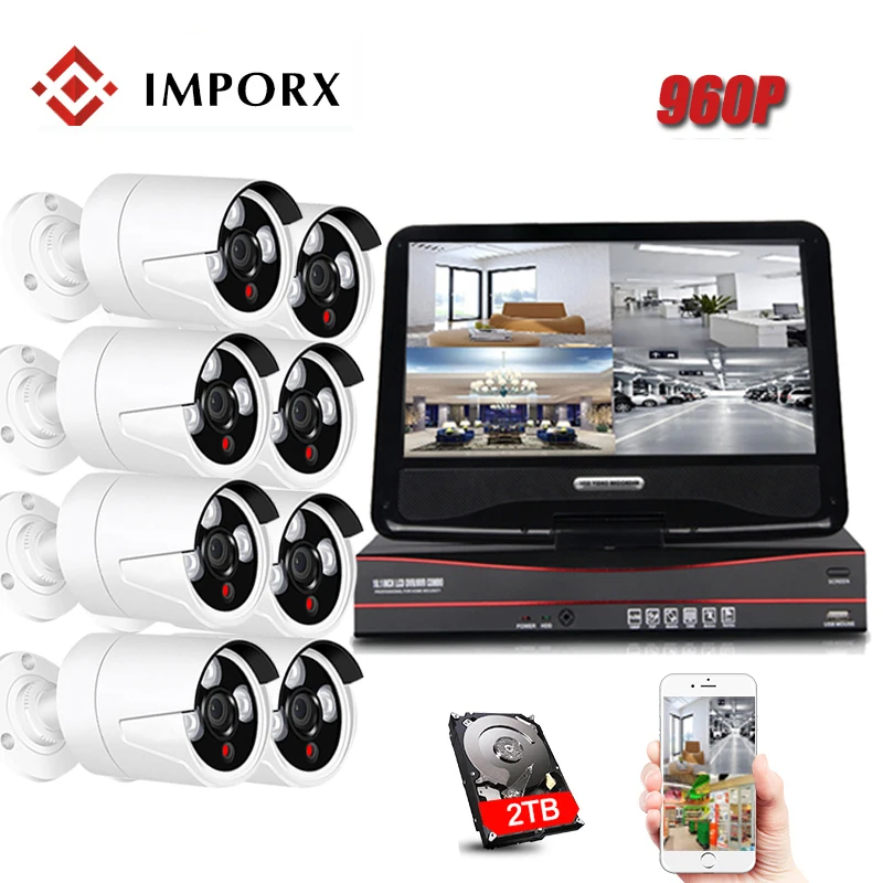

IMPORX 960P Wireless CCTV camera Security System 8CH NVR With 10"LCD 1.3MP Record Wifi IP Camera Outdoor Video Surveillance Kit