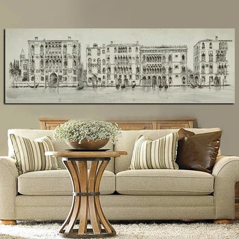 

Print Canvas Art Abstract Sketch Venice City Seascape Building Landscape Oil Painting Modern Wall Picture Poster For Living Room