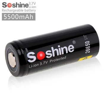 

Soshine 3.7V 5500mAh 26650 Rechargeable Battery 26650 Li-ion Lithium battery with Protected PCB for LED Flashlight Headlamp