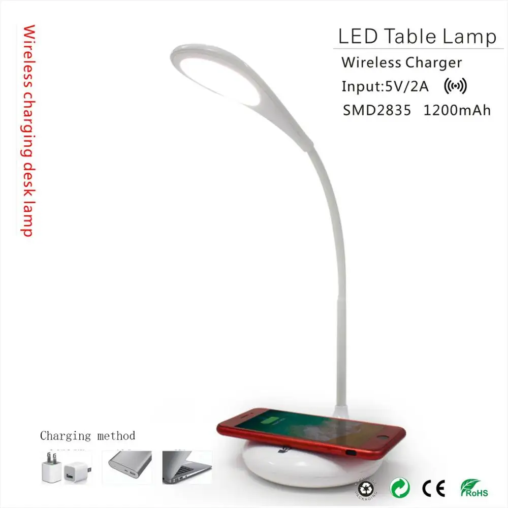  5V 2A smart phone QI Wireless Charger LED Table Lamp Dimming Desk Lamp for iphone 8 plus x xs max x