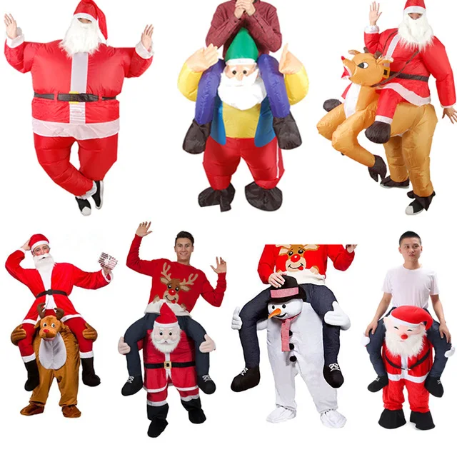 

Santa Claus Cosplay Christmas Costumes Snowman Inflatable Clothes Ride On Me Carry Mascot Back Clothes Halloween Party Dress Up