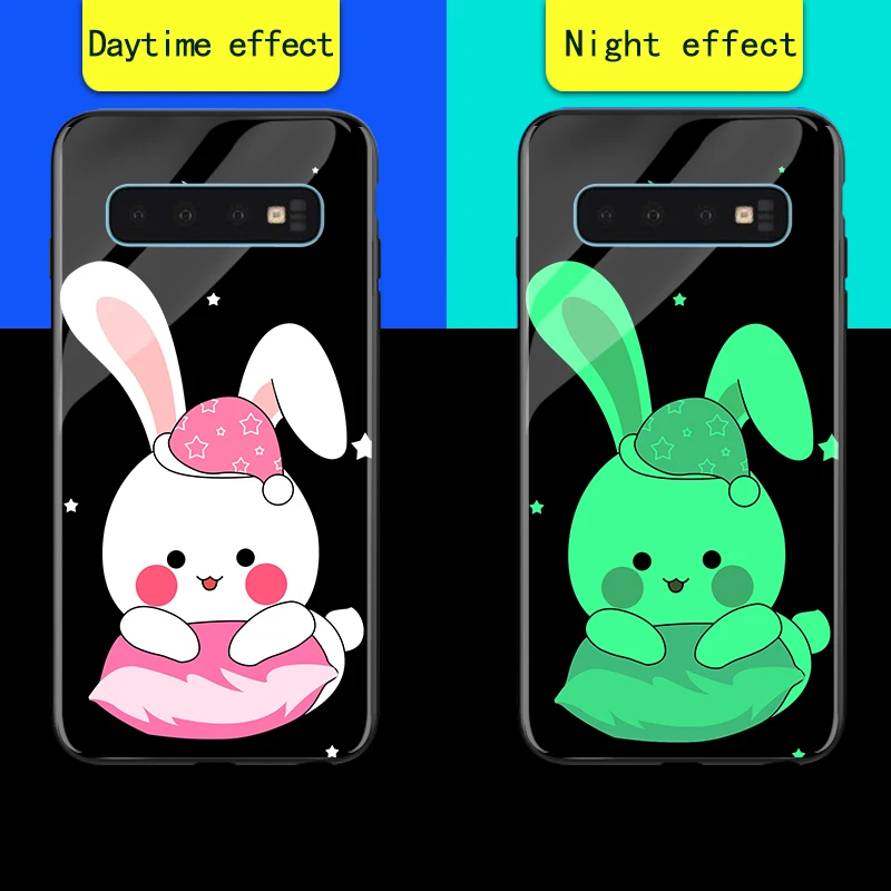 Чехол в виде светящегося стекла для samsung Galaxy S8, S9, S10, A7, A8 Plus, роскошная светящаяся задняя крышка, чехол для samsung Note 8, 9 - Цвет: White Rabbit