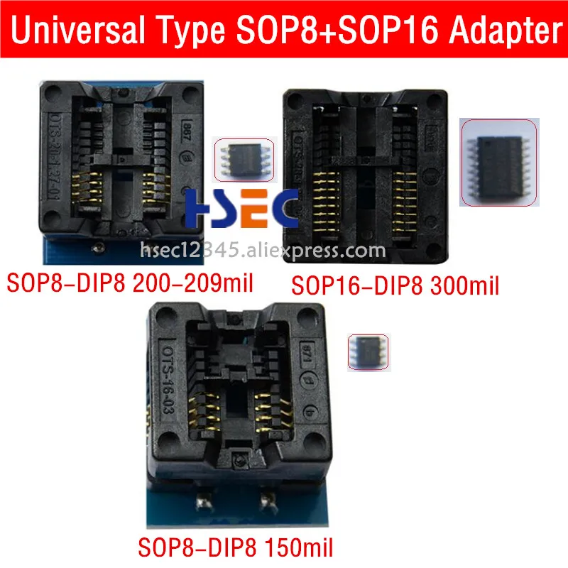 Переходник sop8 sop16-dip8 3 шт. разъем IC для CH341A EZP2010/2013/2019 RT809H/RT809F minipro TL866CS/A TL866II Plus