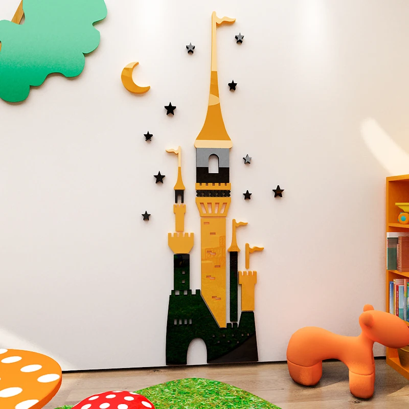 

Large Children's room cartoon castle Decoration 3d self-adhesive wall sticker Cute bedroom kindergarten corridor acrylic sticker