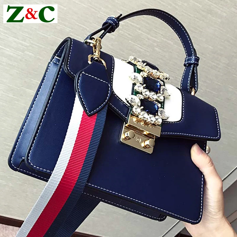

Luxury Brand 2018 Winter/spring Diamond Gem Women Leather Handbag Colorful Strap Shoulder Bags Famous Designer Handbag Big Totes