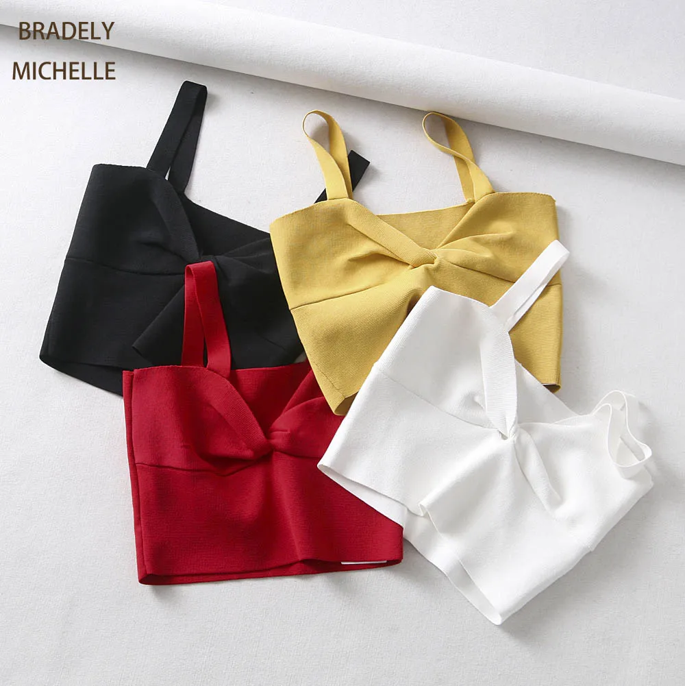 

BRADELY MICHELLE Summer Top For Women 2018 Sexy Club tanks Solid Halter Backless Sleeveless Knitted Crop Tops femme 4 color