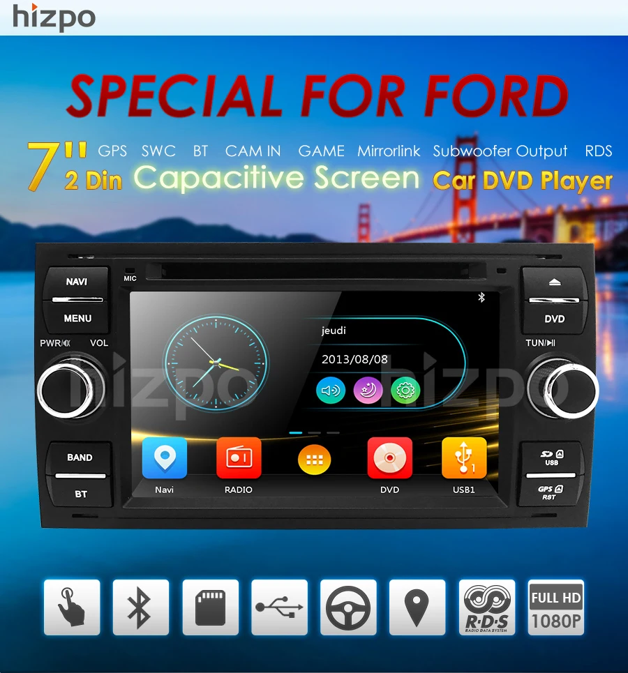 2din Авто Радио 7 дюймов dvd монитор для Ford focus/Fiesta/Kuga/C-Max/подключение/Fusion/Galaxy/Mondeo/S-Max/Transit swc rds bt cam