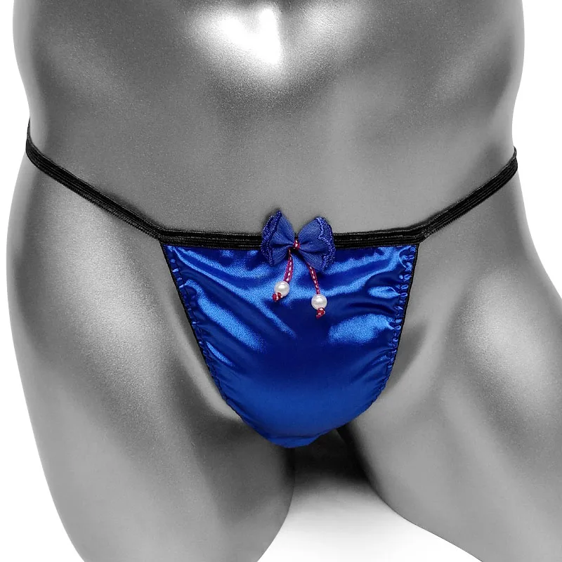 

Men Gay Underwear Sissy Panties Shiny Sexy Soft Satin Lingerie Frilly Cut With Bow G-string Thong Men Panties