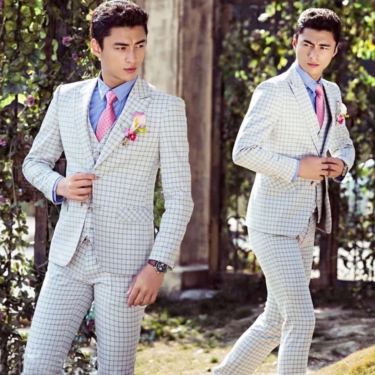 Осенне-зимняя обувь студия одежда для фотографирования в Корейском стиле тонкие мужские костюмы в английскую клетку модный костюм из трех предметов с жилетом YF125