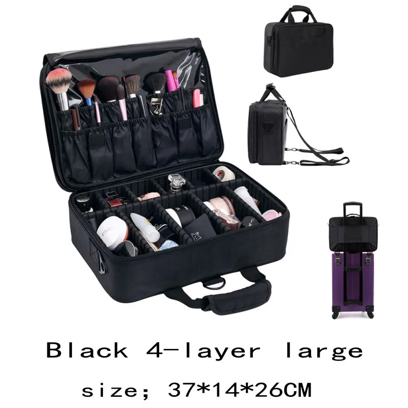 4-layer style black Профессиональный пустой органайзер для макияжа из искусственной кожи Bolso Mujer, косметический чехол для путешествий, сумка для хранения, чехол для костюма, Прямая поставка, fornecedores - Цвет: 4-layer style black