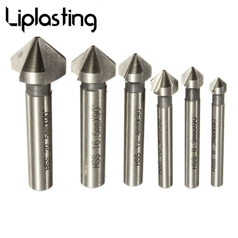 

Aleekit 6pcs/set 3 flutes 90 Degree HSS Chamfer Chamfering Cutter End Mill Drill Bits Milling Cutting Tool Set for home use
