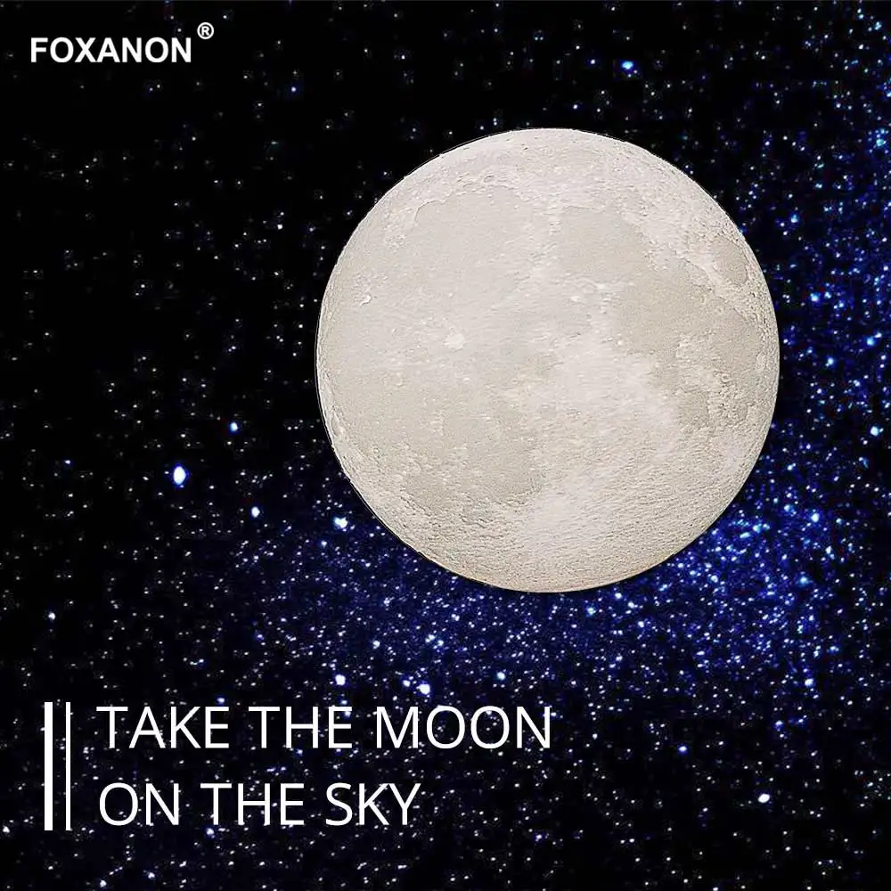 Foxanon 3D طباعة LED القمر مصباح قابلة للشحن 16 لون تغيير اللمس التبديل نوم خزانة ليلة ضوء ديكور المنزل الإبداعية الهدايا
