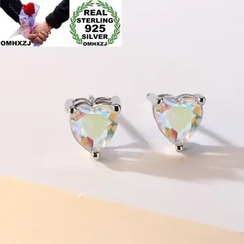

OMHXZJ Wholesale European Fashion Woman Girl Party Wedding Gift Heart Colorful AAA Zircon 925 Sterling Silver Stud Earrings EA35