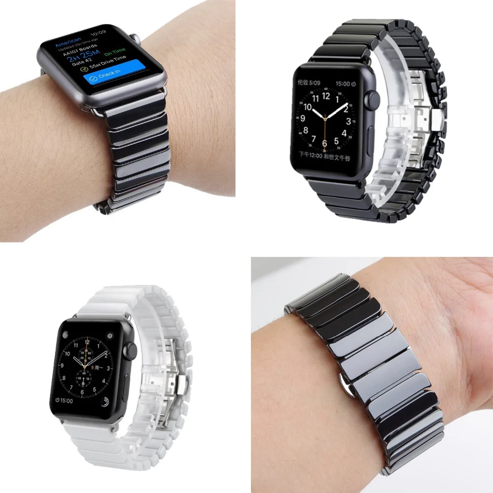 

CRESTED Ceramic strap for Apple Watch band 4 42mm 38mm correa Link Bracelet Butterfly Buckle WatchBand for iwatch 3/2/1 44/40mm