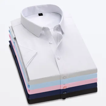 

Casual Men Shirt Summer Dress Men Short Sleeve Solid Color Cotton Slim Fit Male Shirt M-4XL White Blue Pink Navy Black