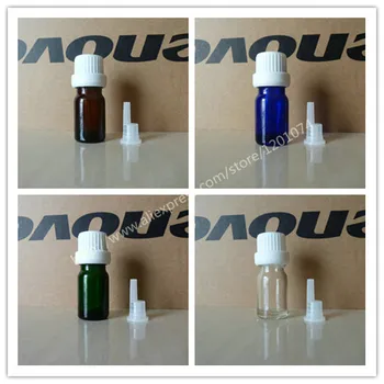 

5ml clear/blue/green/brown shiny Glass Bottle With plastic white anti-theft cap+clear insert.Oil vial,Essential Oil bottle