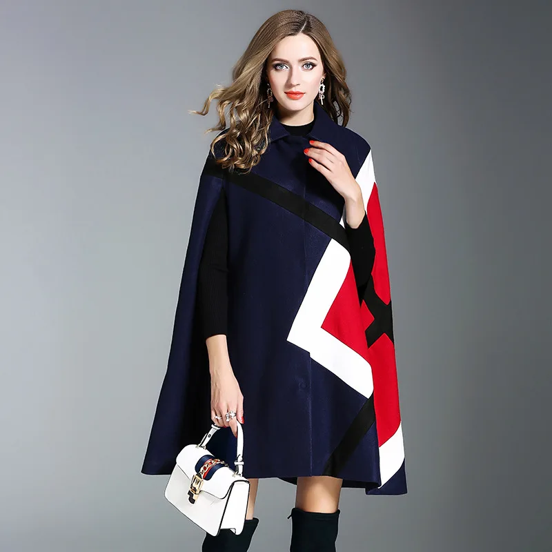 

2017 New Winter Fashion Loose Plaid Shawl High Quality Fashion Elegant Turn-down Collar Single Breasted Women Shawl Coat