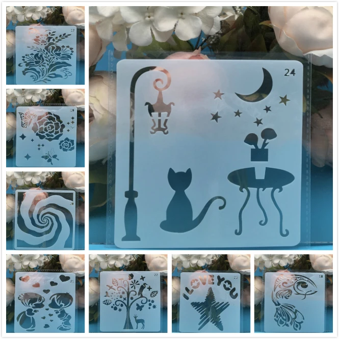 

8Pcs/Set 13cm Fish Cat Star DIY Layering Stencils Painting Scrapbook Coloring Embossing Album Decorative Card Template