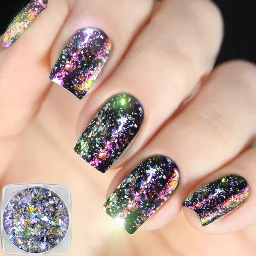 

BORN QUEEN 0.2g Starry Sky Holographic Nail Nail Flakes Chameleon Holo Laser Nail Powder Glitters Manicure Nail Art Decoration