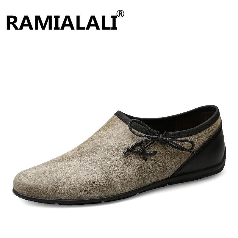 Italiano Genuína De Marca Sapatos Mocassim Casuais Dos Cinza Designer Luxo 37 Ramialali cáqui Moda Big Couro Size Escuro Homens 46 Masculinos 61qT84