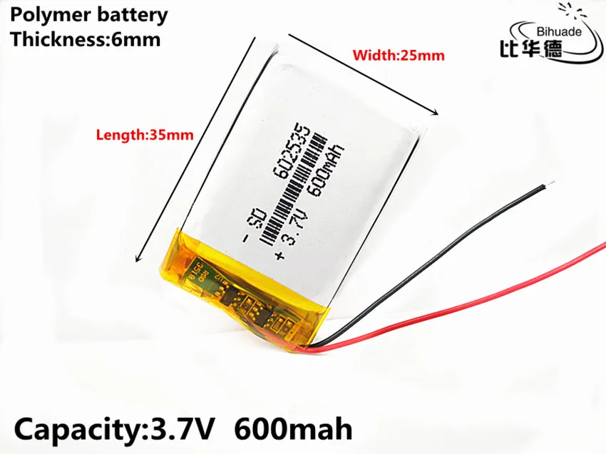 Полимерный литий-ионный аккумулятор 3,7 V, 600mah 602535 062535 CE FCC паспорт безопасности токсичных веществ сертификация качества