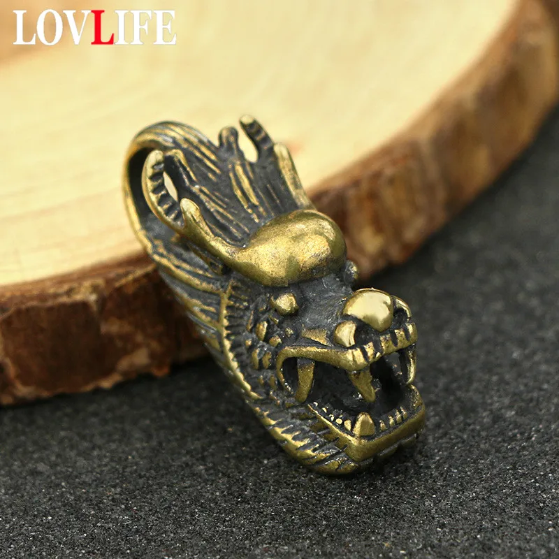 

Pure Copper Zodiac Dragon Head Pendants Keychians Vintage Brass Chinese Blessing Lucky Hanging Ornaments Handmade Key Chains