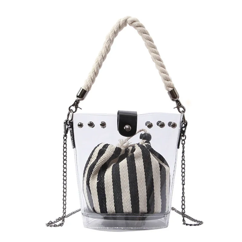 

Women Jelly Transparent Retro Bag Bucket Bag Super Fire Chains Messenger Bag Purses And Handbags Beach Bag bolsa feminina 2019