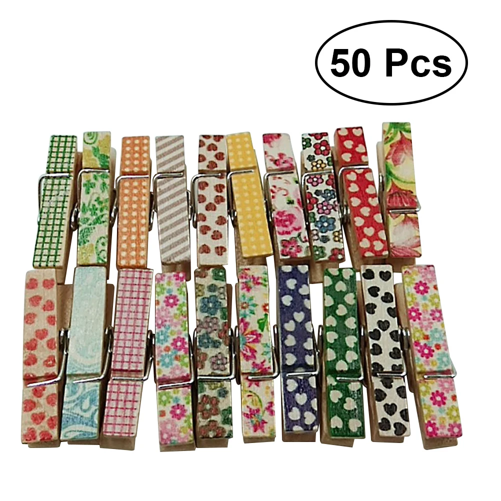 

50pcs Clips Log Printing Cartoon DIY Colorful Small Fresh Creative Wooden Environmental Clips Clamps for Crafts Clothes