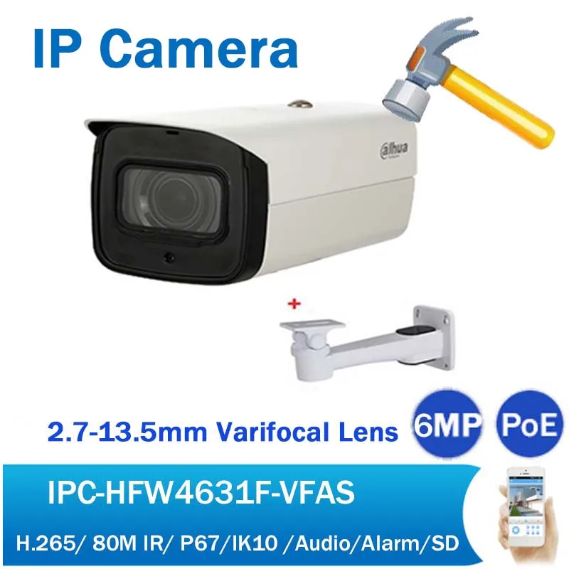 DH IPC-HFW4631F-VFAS 6MP IP POE Камера 2,7-13,5 мм с переменным фокусным расстоянием 80 м ИК Пуля видеонаблюдения сети Камера с звуковой сигнал SD слот