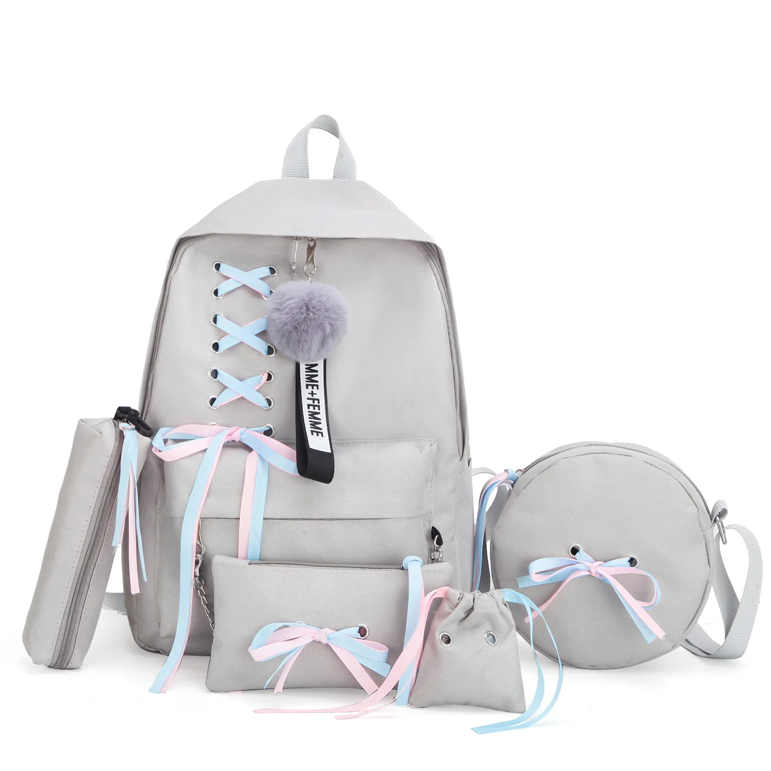 

Fashion 2019 Girl School Bag for Teenage Solid Backpack College Schoolbag Women Student Bag Black Lace Bow Bundle Backpack