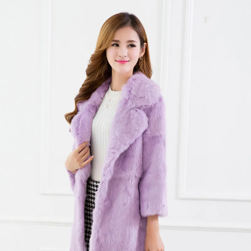 

Natural fur long turn down collar full pelt real rabbit fur coat outerwear women jacket 2019 new autumn winter plus size S-6XL