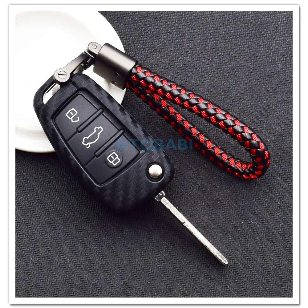 ATOBABI ключи чехол с изображением карбоновой нити брелок для Audi гибкие чехлы из термопластичного полиуретана(A1 A2 A3 A5 TT Q3 R8 S6 S7 SQ5 RS5 флип дистанционного ключа оболочки крышки