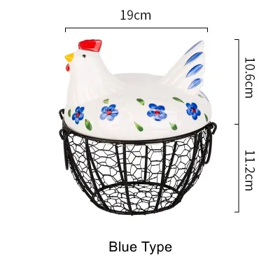 Креативная керамическая корзина для хранения яиц, фруктов, большая емкость, сетка, металлический держатель, украшения для кухни, органайзер, инструменты, аксессуары для дома - Цвет: Blue